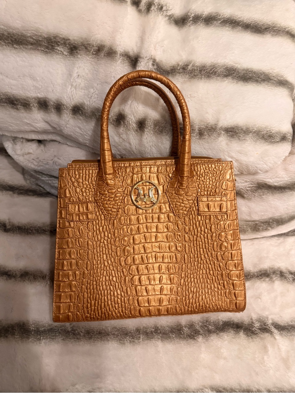 Winston Gold Croc-Embossed Structured Tote Bag